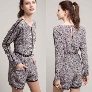 Anthropologie Ranna Gill Hettie Floral Long Sleeve Romper Blue